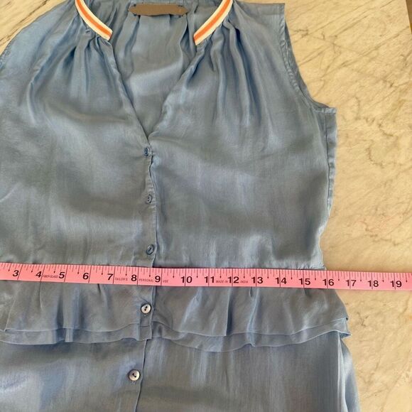 Dorothee Schumacher 100% silk satin V-neck button-down front tiered ruffles sz S - Picture 9 of 10